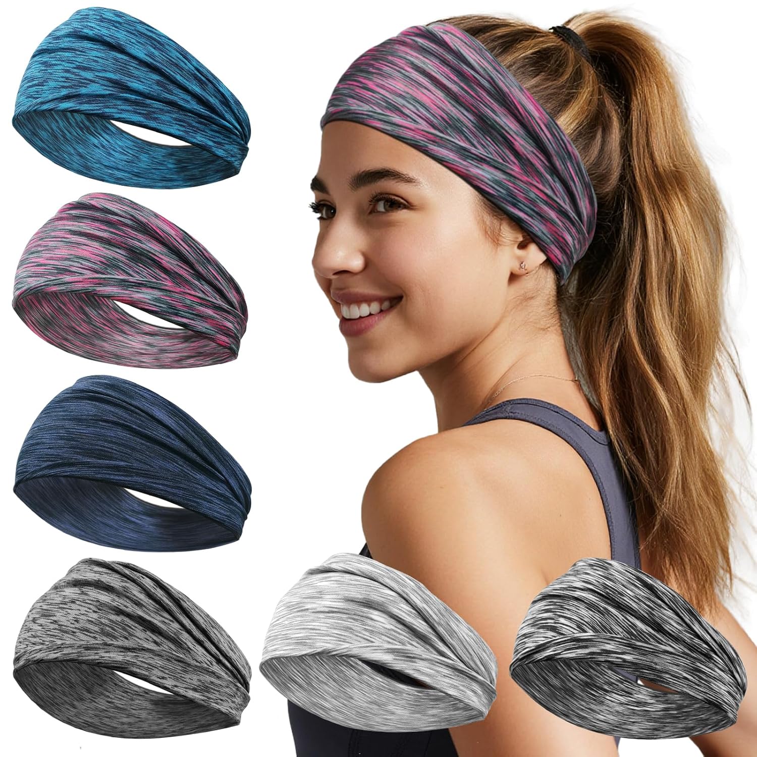 Skiennix Wide Headbands for Women - No Slip Hair Bands for Sports & Yoga | Soft, Stretchy, Sweat-Wicking