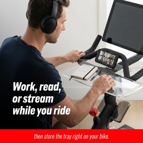 TFD The Sidewinder+ for Peloton Bike+ Only, Flat Acrylic Desk Tray with Extended Side Workspace, Phone and Pen Holders, Laptop and Tablet Tray for Work or Reading While Riding, Clear