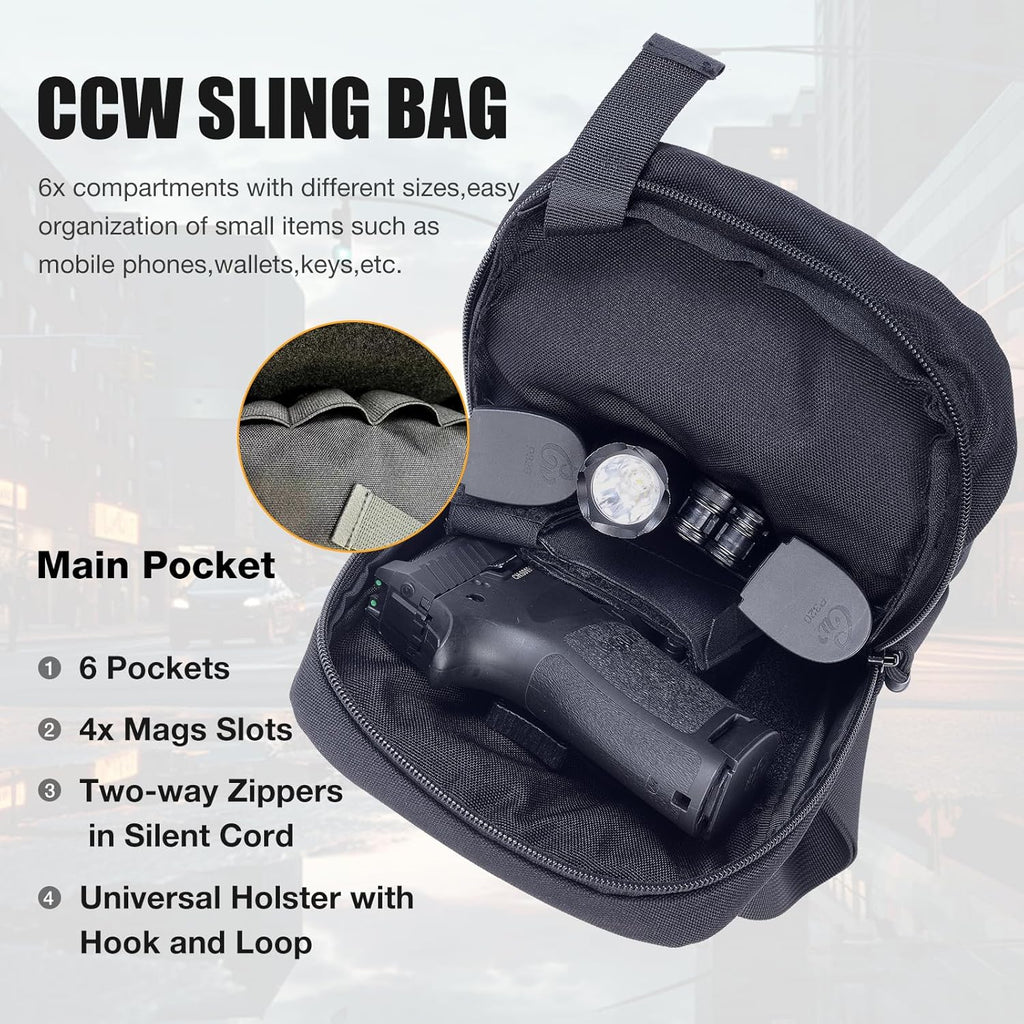 Tactical Sling Chest Bag Concealed Carry Bags with Gun Holder EDC Shoulder Crossbody Casual