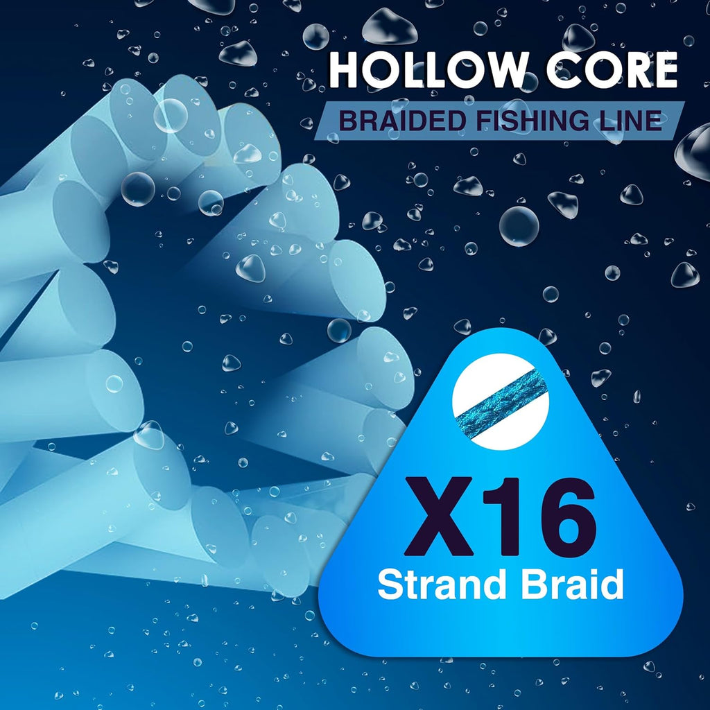 Reaction Tackle Hollow Core Braided Fishing Line - 16 Strand Braid for Freshwater & Saltwater Fishing