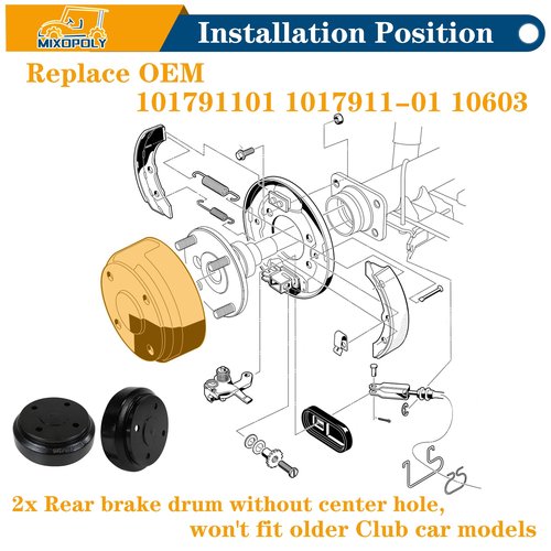 Mixopoly 2 Pack Golf Cart Brake Drums for Club Car DS/Precedent/Onward/Tempo Gas and Electric 1995-up, Replace OEM 101791101 1017911-01 10603
