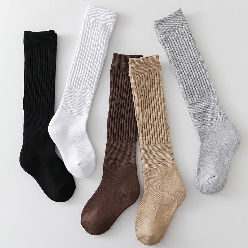 Girls Slouch Socks 3 Pairs Knee High Warm Knit Scrunch Boot Socks White
