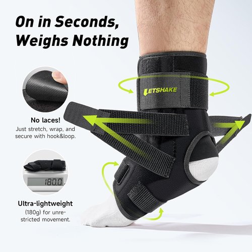 LETSHAKE Ankle Brace - Ultralight Stabilizer for Sprains & Tendonitis | Adjustable Support for Sports (L/XL)