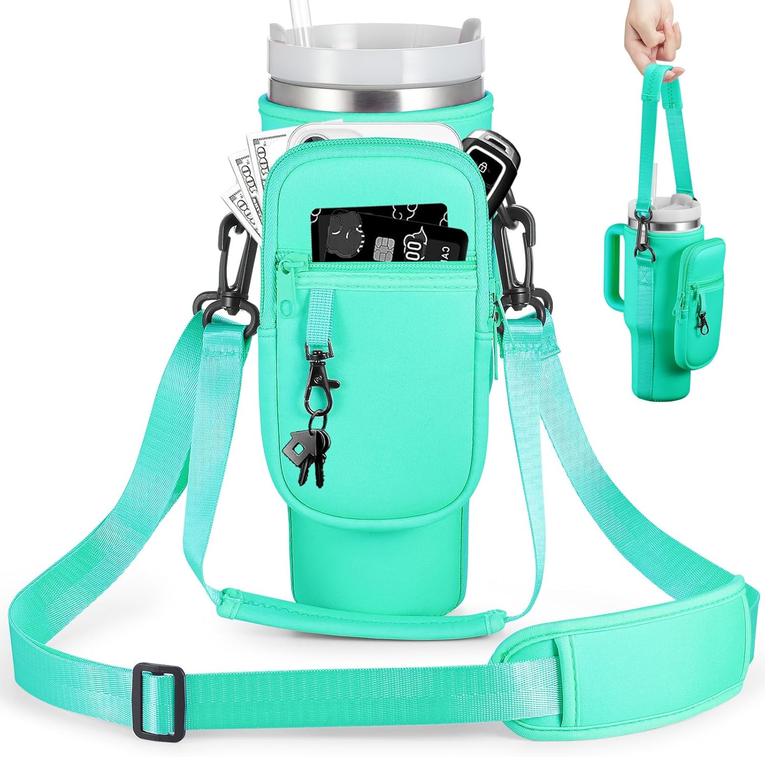 Stanley Water Bottle Carrier Bag - Insulated Neoprene Holder with Phone Pocket | Adjustable Strap, Pink