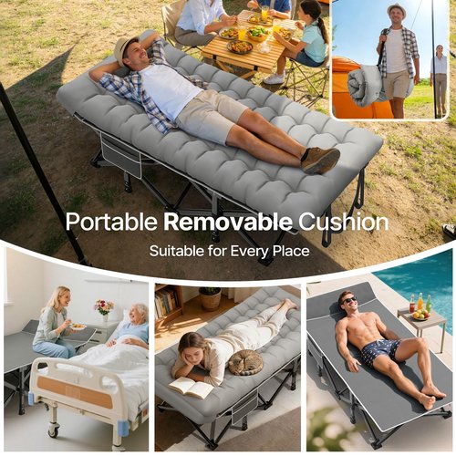 Suteck 32In XXL Folding Camping Cot, 900LBS Heavy Duty Sleeping Cot with Pillow Mattress, 1200D Double-Layer Oxford Portable Cot for Adults with Carry Bag for Home Office Nap Beach Travel