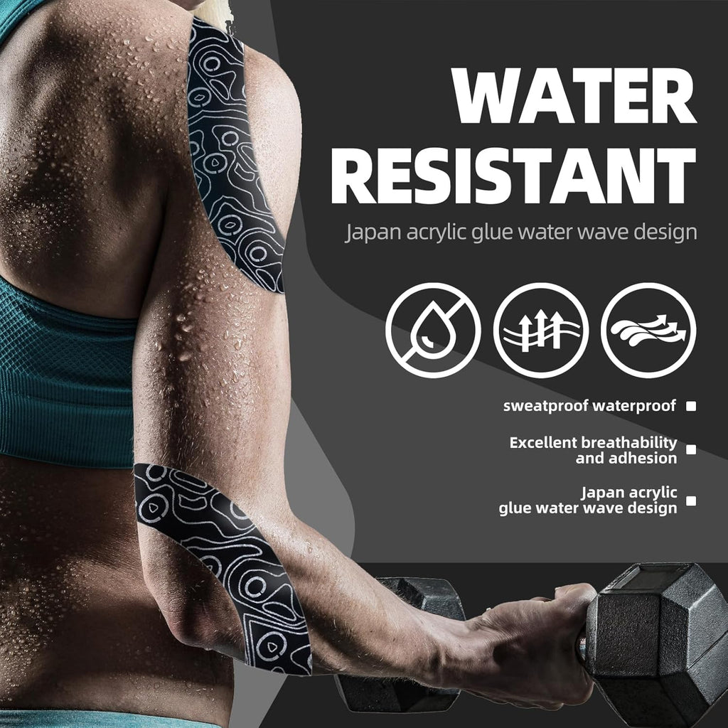 OK TAPE Kinesiology Tape - Pro Adhesive, Water-Resistant, Elastic Athletic Tape | 103 Feet, Black, Latex-Free