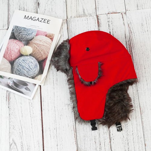 ONWAY Trapper Hat Winter Hats for Women Men with Faux Fur Ear Flaps Solid Red
