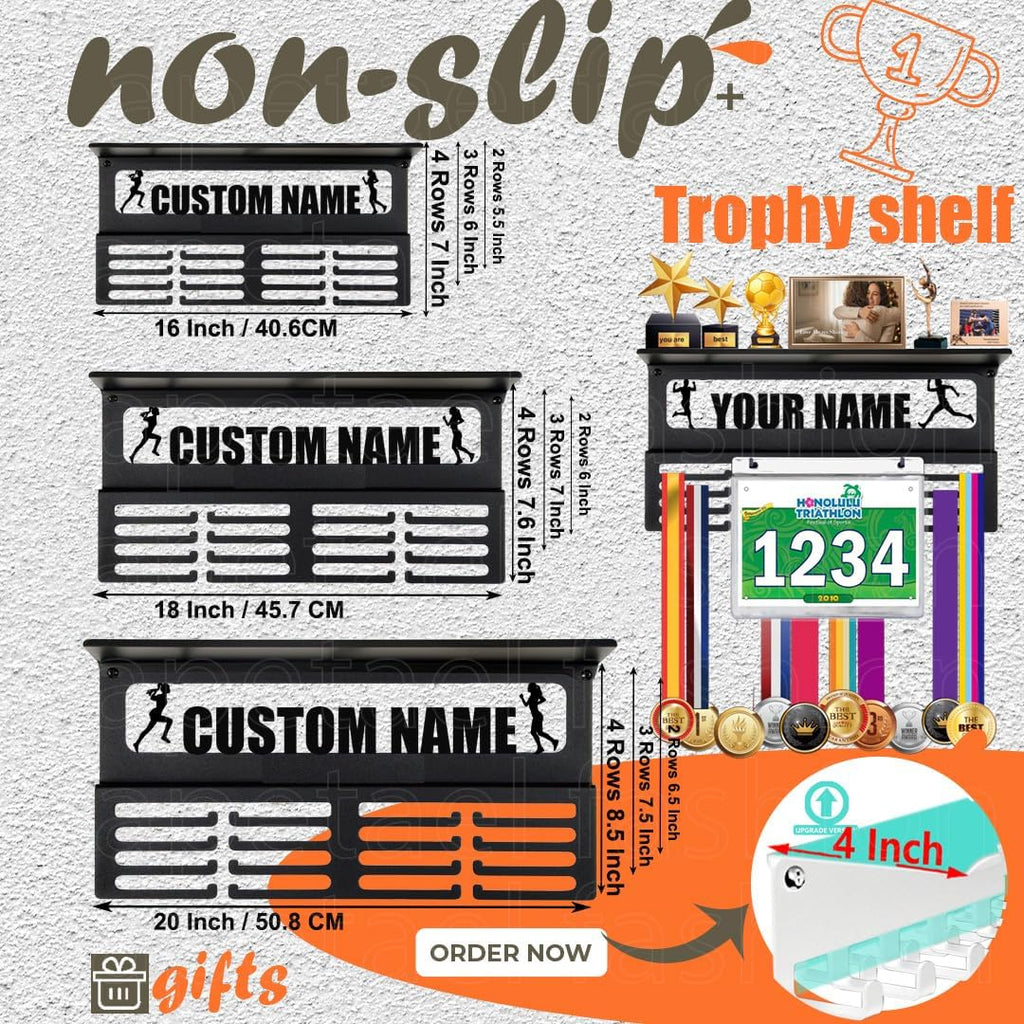 Personalized Medal Holder - Custom Name Display Rack for Awards & Ribbons | Metal Wall Mount for 63 Medals