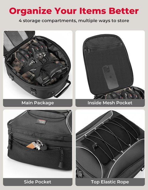 KEMIMOTO Motorcycle Tail Bag - Waterproof Expandable 22L-34L Rear Seat Luggage with 6 Straps