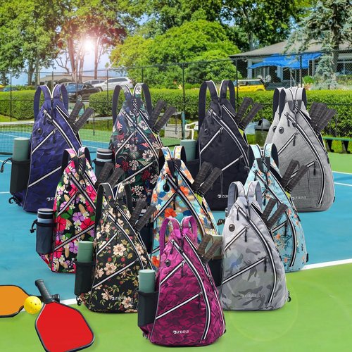 ZOEA Adjustable Pickleball Bag with Water Bottle Holder - Pickleball Paddle Backpack for Men and Women (Flower White)
