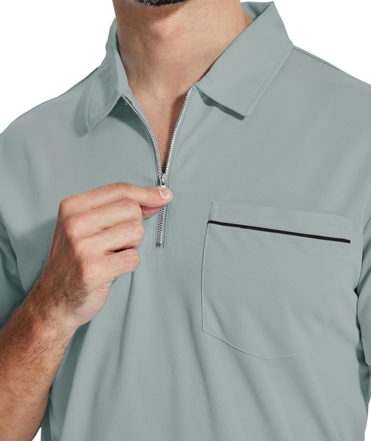 ZITY Men's Polo Shirts - Lightweight Quarter Zip Casual Golf Shirt with Pocket | Short Sleeve Design