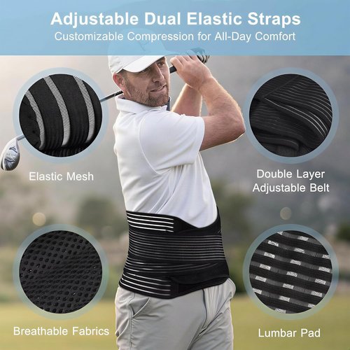 FESAS Breathable Back Brace with Lumbar Pad - Support Belt for Lower Back Pain Relief, Suitable for Women & Men, Ideal for Herniated Disc & Sciatica(Large/X-Large)