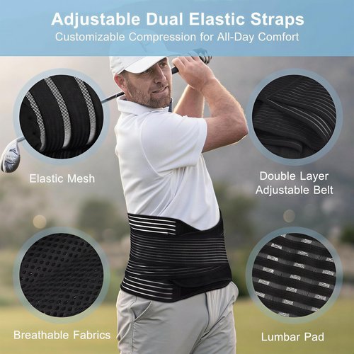 FESAS Breathable Back Brace with Lumbar Pad - Support Belt for Lower Back Pain Relief, Suitable for Women & Men, Ideal for Herniated Disc & Sciatica(Large/X-Large)
