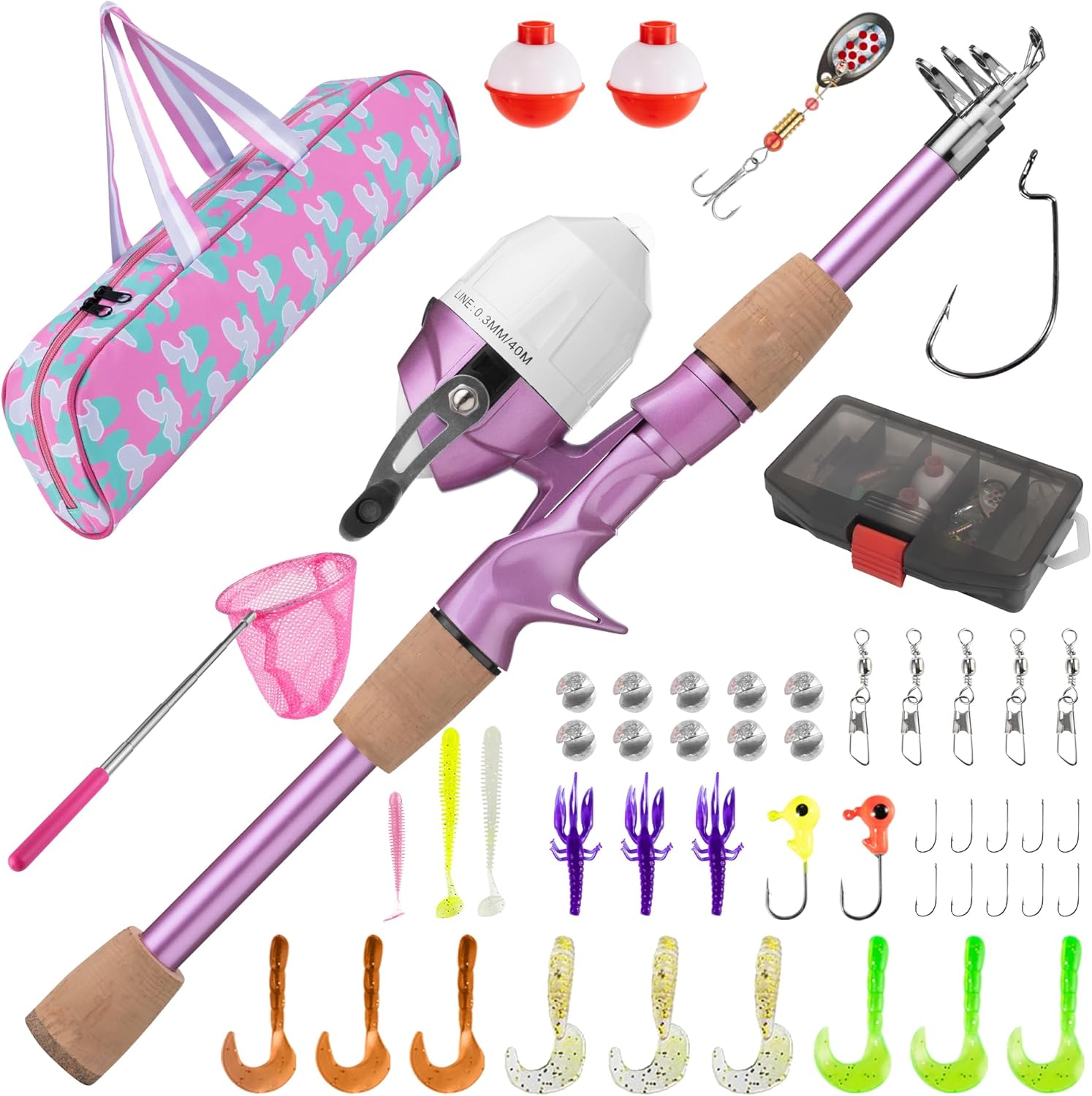 WIDDEN Kids Fishing Pole, Portable Telescopic Kids Fishing Poles for Boys and Girls, Fishing Rod and Reel Combo Kit with Tackle Box Bag Net, Best Fishing Pole for Toddler Youth and Beginners