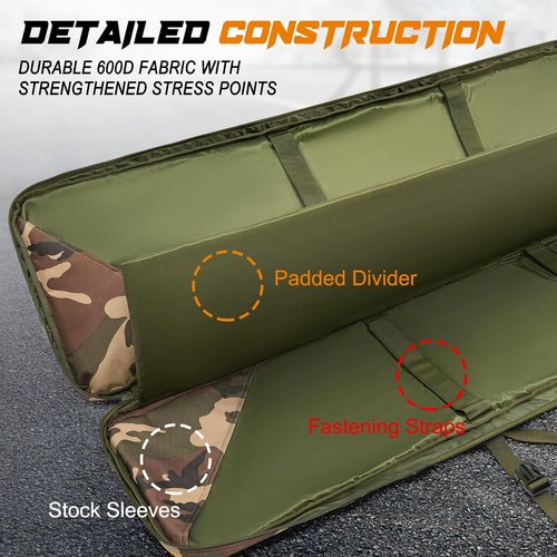 DULCE DOM Tactical Soft Padded Double Rifle Case - Heavy-Duty Gun Bag for 2 Rifles & Pistols | 36-48 Inch