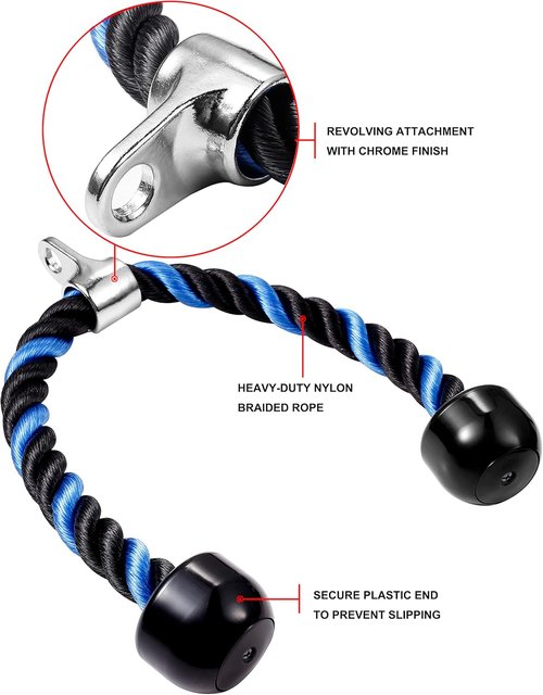 Deluxe Tricep Rope - Easy Grip Non-Slip Cable Attachment for Gym Workouts | 27 & 36 Inch Length