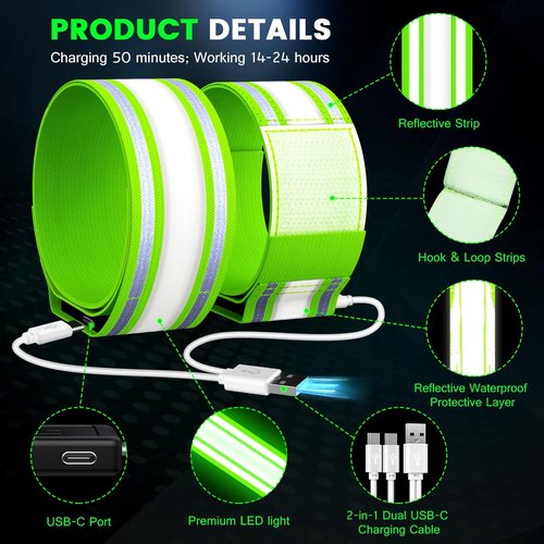 Fokia Kunbio LED Armband - High Visibility Light-Up Safety Gear for Night Running | Adjustable for Men, Women, Kids