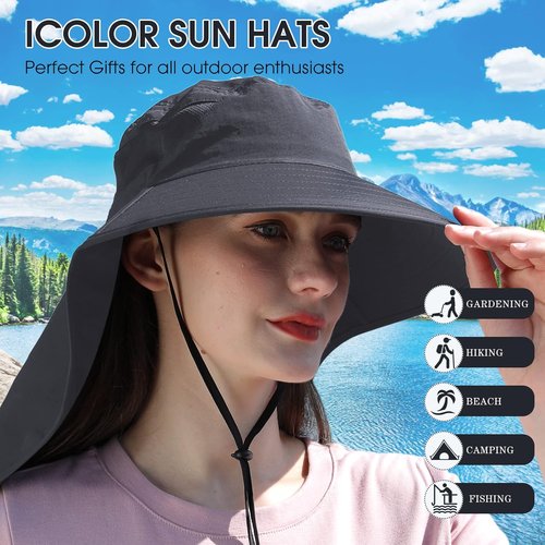Icolor Women's Sun Hat - UPF 50+ Wide Brim Visor with 12" Neck Flap for Ultimate Sun Protection