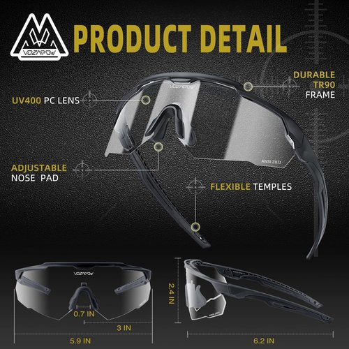 VOZAPOW Shooting Glasses Anti Fog with High Definition Lenses, ANSI Z87.1 Certified Tactical Safety Glasses for Men Women