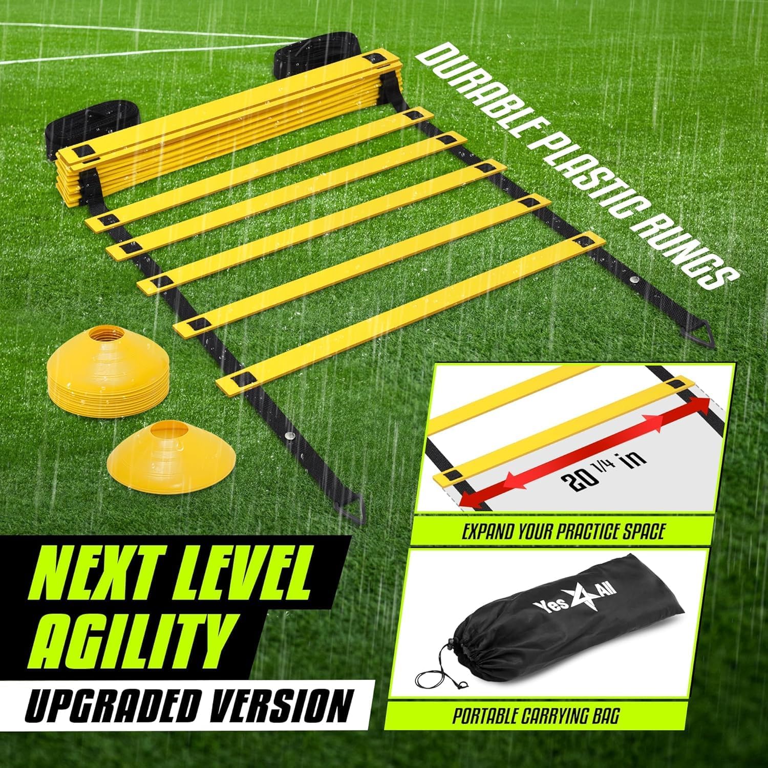 Yes4All Agility Ladder - Adjustable Speed Training Equipment for All Ages | Durable & Portable with Carry Bag