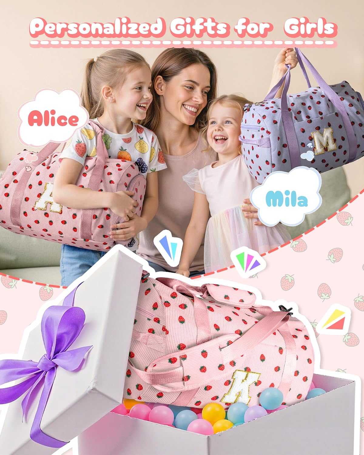 Skiennix Dance Bag - Personalized Girls Gym Duffel with Shoe Compartment & Makeup Pouch | Perfect Gift for 8-Year-Olds