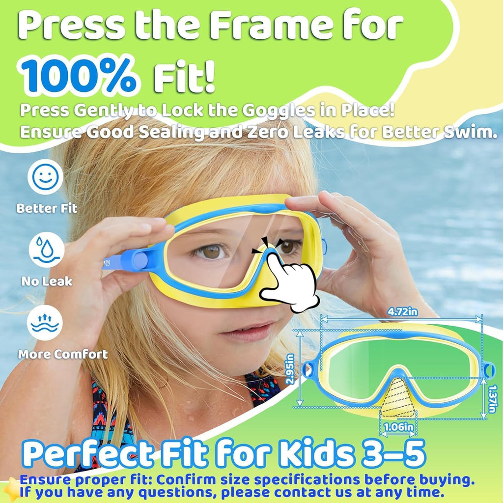 Vvinca Kids Swim Goggles - Anti-Fog Diving Mask with Nose Cover | Wide View, UV Protection, Ages 3-5