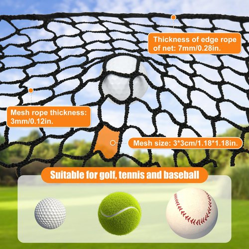 Heavy Duty Nylon Golf Batting Cage, 7.8 * 7.8 * 7.8ft Batting Cage Net with 10 Carabiners and 4 Tie Rope,Durable Golf Practice Net Batting Net for Backyard,Baseball Net Indoor Outdoor (ONLY NET)