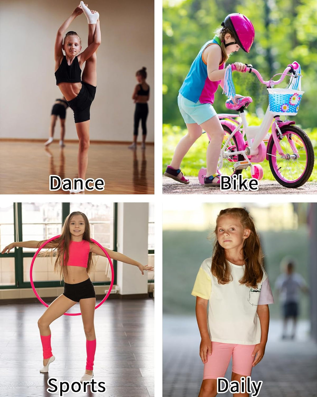 QBK Girls' Basic Dance Shorts - Soft Solid Leggings for Gymnastics & Bike | 2T-13 Years