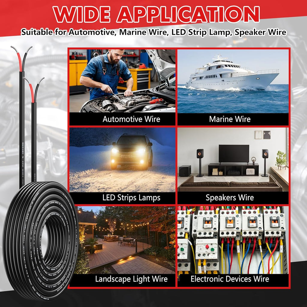 18 Gauge Wire - 2 Conductor Stranded PVC Cord | Flexible 12V Oxygen-Free Tinned Copper Cable (30FT)