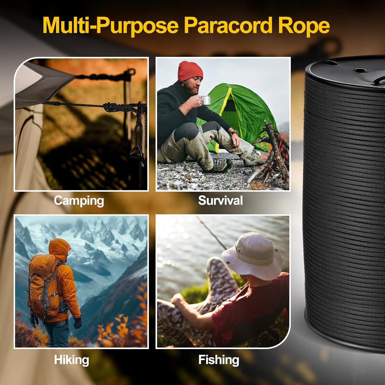 Satinior Paracord Rope 1250ft - 7 Strand Core Tactical Parachute Cord for Survival & Camping Gear - 4mm Nylon String
