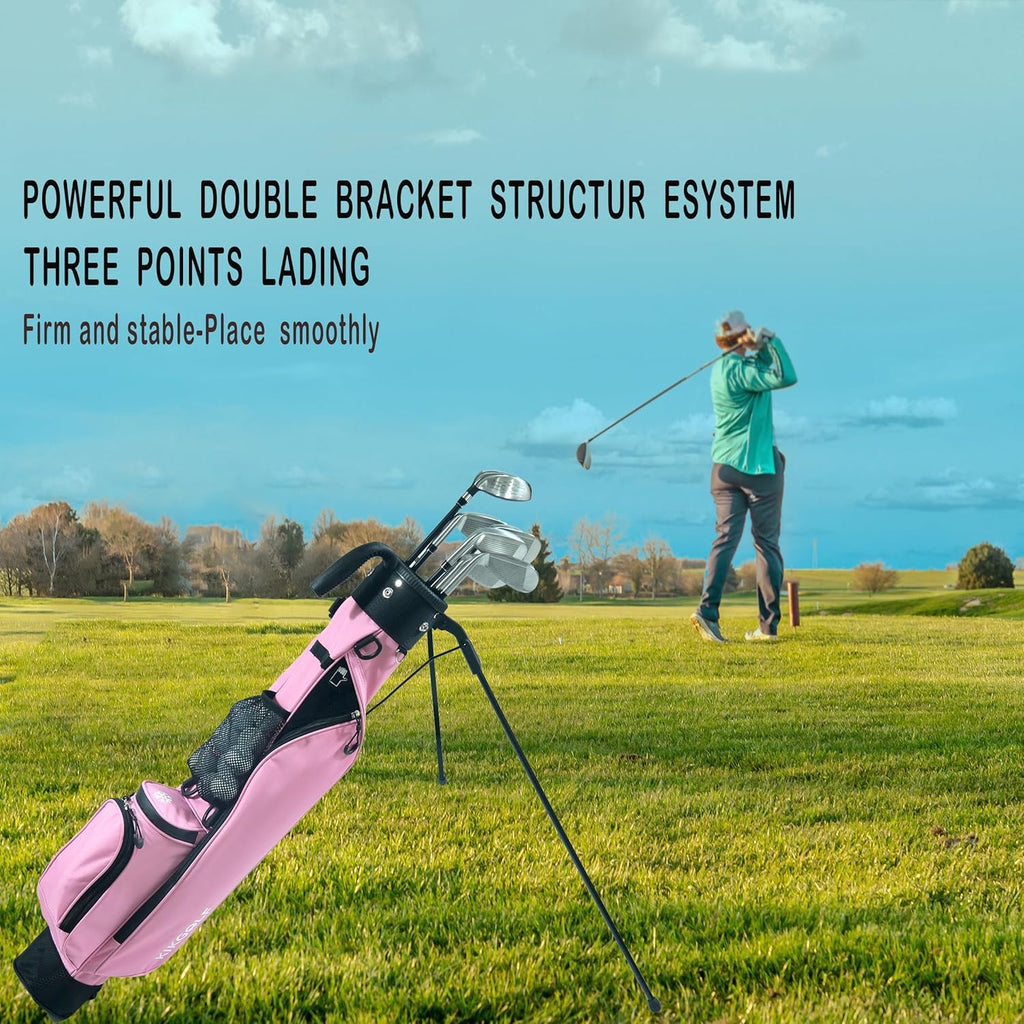 Sunday Golf Stand Bag Lightweight Golf Bag for Par 3 & Driving Range with 3 Zippered Pockets, Cooler Bag, Rain Hood and Adjustable Dual Strap System,Golf Club Carry Bag Suitable for Men & Women (Pink)