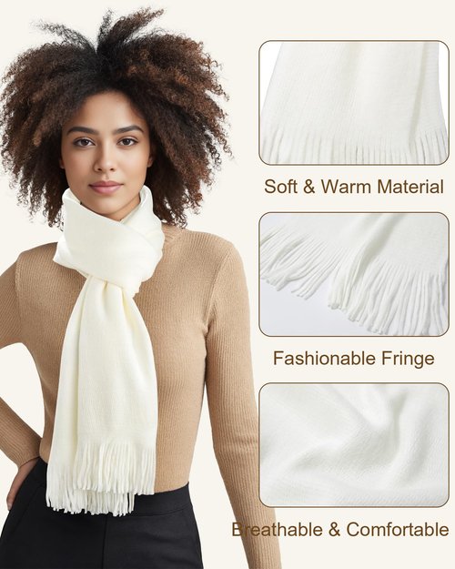 Women's Winter Knit Beanie Hat Touchscreen Gloves Long Neck Scarf Set Warm Soft Knit Beanie Cap for Cold Weather (White)