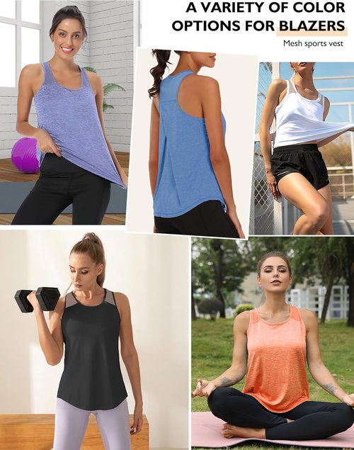 AURUZA Women's Athletic Tank Tops - Racerback Mesh Yoga Shirts for Gym | Black, Small