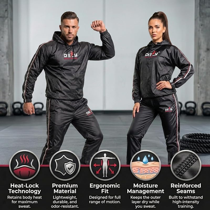 DEFY Heavy Duty Hooded Sauna Suit 4X-Large for Men & Women - Anti-Rip Full Body Sweat Gear