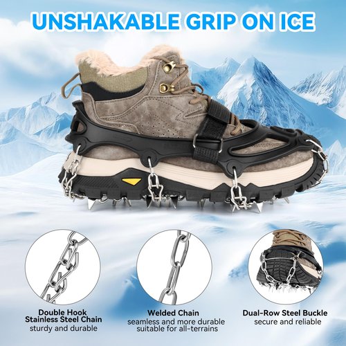 Ice Cleats for Shoes and Boots 32-Spike Stainless Steel Anti-Slip Crampons,Microspikes for Hiking (Large)