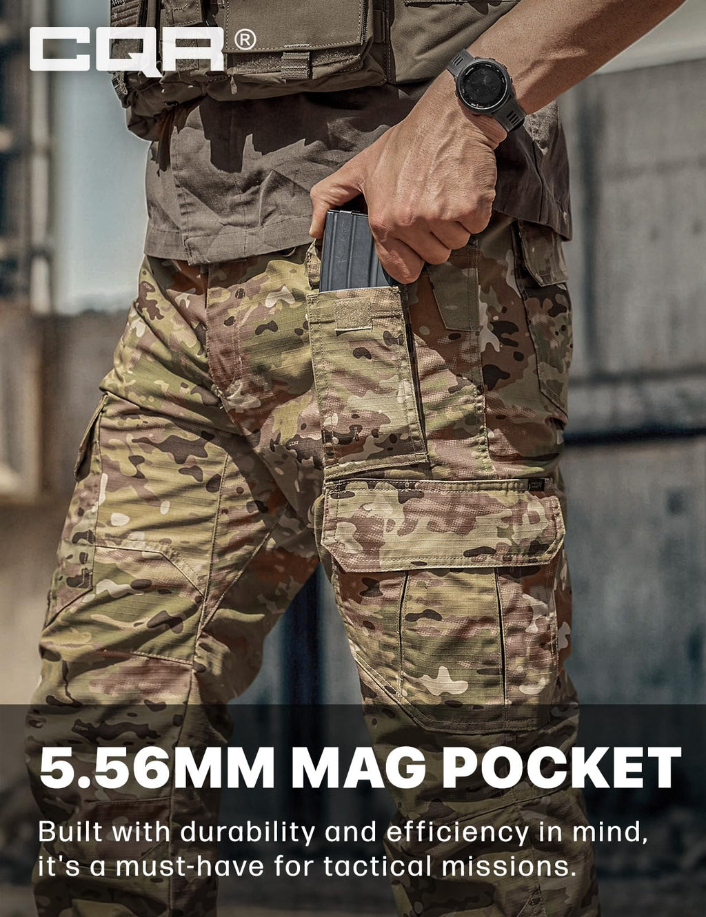 CQR Men's Tactical Pants, Water Resistant Ripstop Cargo Pants, Lightweight EDC Work Hiking Pants, Outdoor Apparel, Duratex Mag Pocket Utility Camo, 28W x 30L