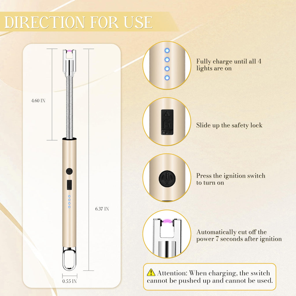 Electric Lighter, Candle Lighter Flameless Windproof with 360° Flexible Neck & LED Power Display, Type C Arc Rechargeable Lighters for BBQ, Camping, Cooking, Gift for Christmas, Thanksgiving, Birthday