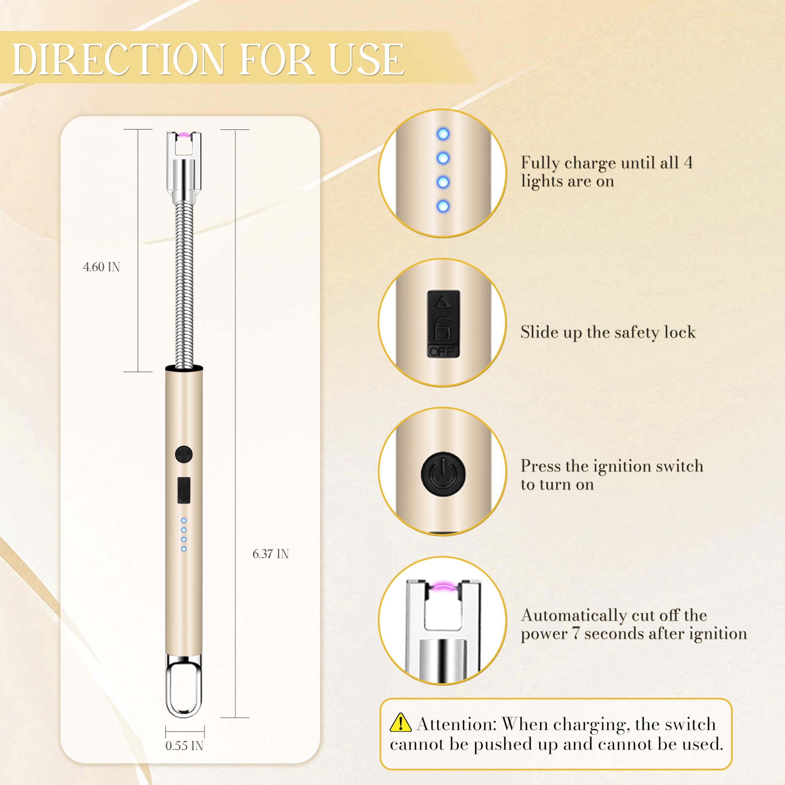 Electric Lighter, Candle Lighter Flameless Windproof with 360° Flexible Neck & LED Power Display, Type C Arc Rechargeable Lighters for BBQ, Camping, Cooking, Gift for Christmas, Thanksgiving, Birthday