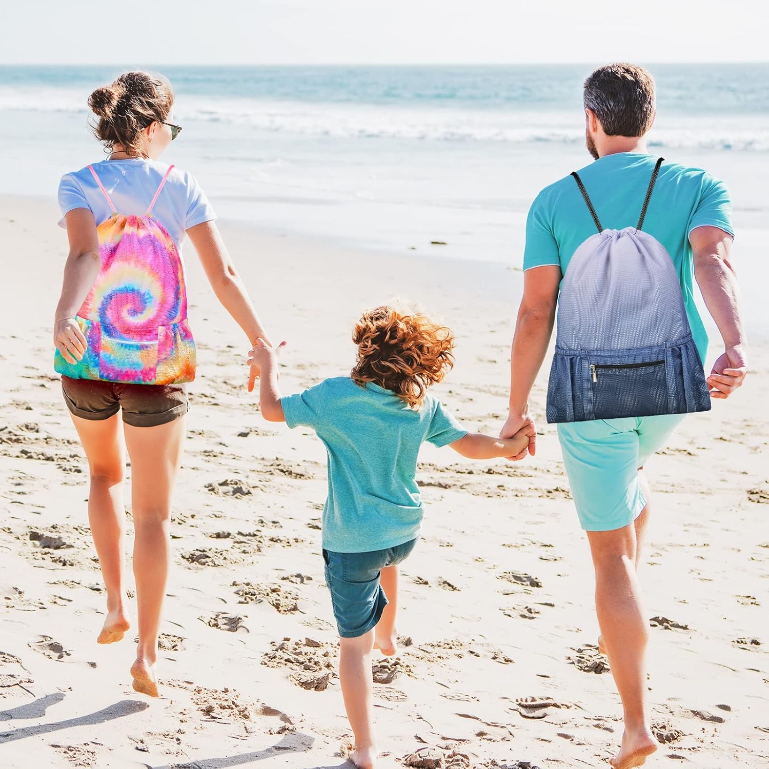 Skiennix Mesh Drawstring Bag - Versatile Beach & Gym Backpack with Zipper Pocket | Tie Dye Design