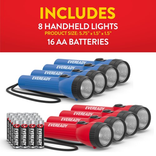 EVEREADY LED Flashlights (8-Pack), Bright Flashlights for Emergencies and Camping Gear, Flash Light with AA Batteries Included, Red/Blue (8-Pack)