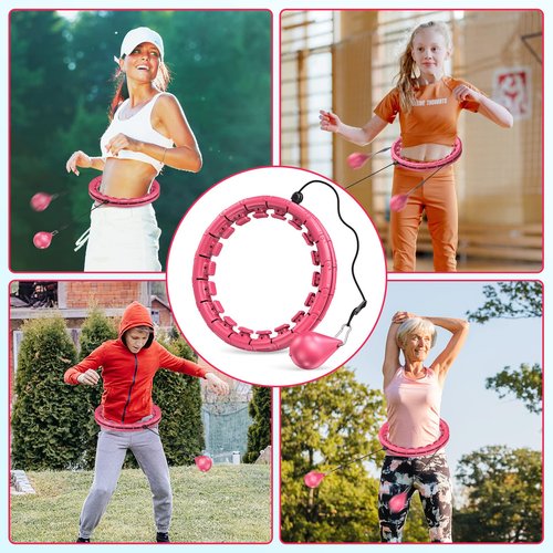 APzek Weighted Exercise Hoop Plus Size, 32 Knots Detachable & Size Adjustable for All People, 2 in 1 Abdomen Fitness Massage Non Fall Smart Hooola Hoop with Auto Spinning Ball