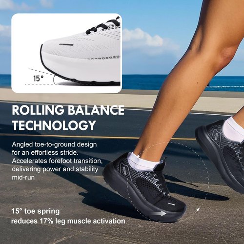 JACKSHIBO Wide Toe Box Shoes Women Arch Support Wide Sneakers for Running Walking Athletic Tennis Orthopedic Plantar Fasciitis Workout with Thick Cushion Zero Drop Sole Width Shoes White