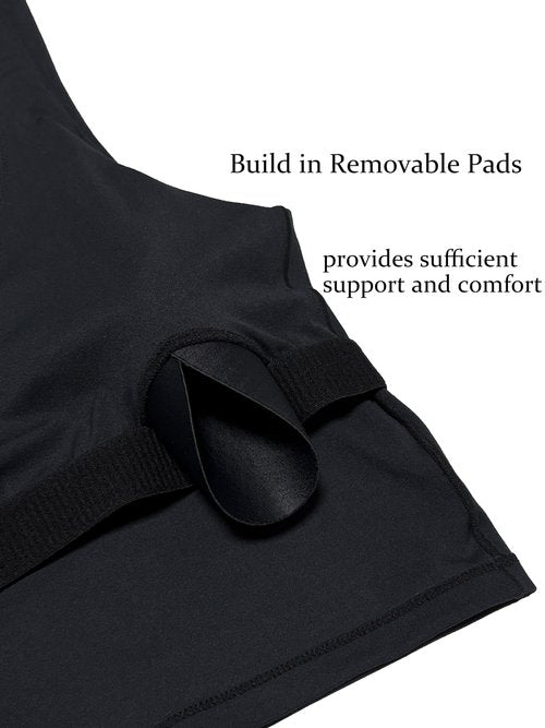 Sunzel Women V-Neck Longline Sports Bras Low U Back Workout Yoga Athletic Crop Tank Top with Built in Bra Black Medium
