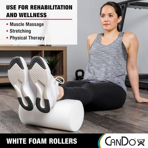 CanDo White PE Foam Rollers - Muscle Recovery & Massage Therapy | 4" x 36" (Pack of 2)