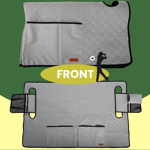 CROTIRAD Golf Cart Seat Covers with 4 Side Pockets, Universal Club Car Seat Covers Towel Blanket with 4 Front Pockets & Nonskid Bottom Compatible with EZGO and More 2 Person Seats Golf Carts, Gray