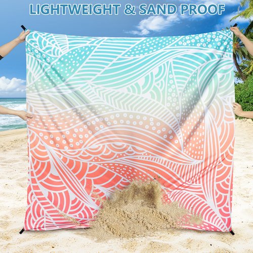 AISPARKY Beach Blanket Waterproof Sandproof Lightweight Durable Compact Sand Free Beach Mat for Beach Festival Travel Camping Hiking Picnic (Gradiant P&GN-Ripple, 79"×83"(4 Person))