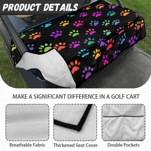 Knextrepoy Dog Paw Print Golf Cart Seat Cover for 2 Seats Summer Golf Cart Rear Seat Cover with 4 Front Pockets Universal Golf Cart Seat Blanket Comfortable and Keeps Warm in Winter