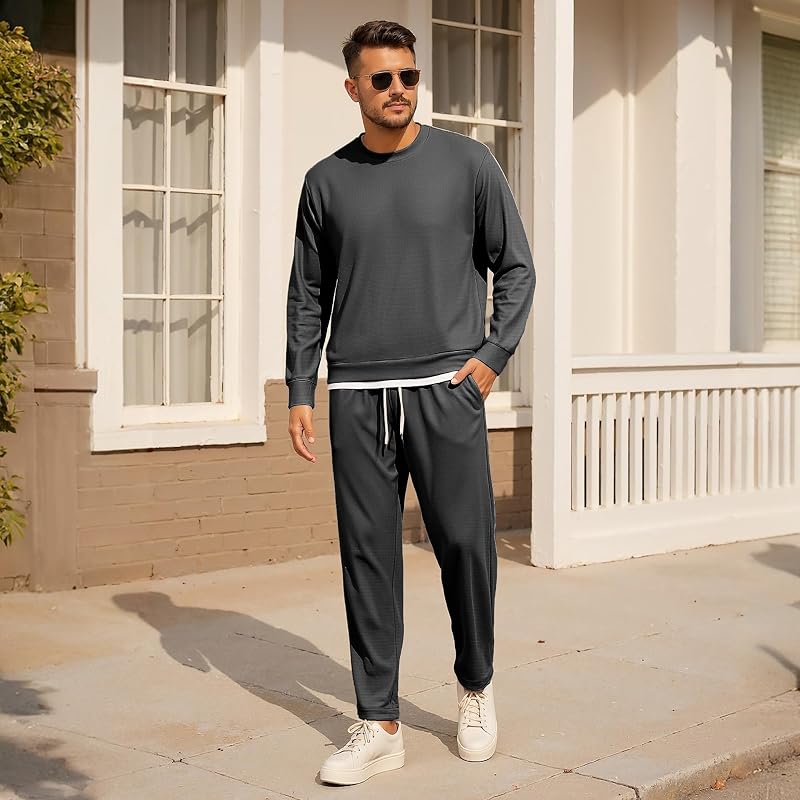 Men's Tracksuit 2-Piece Set Long Sleeve Sweatshirt & Jogging Pants with Pockets - Dark Grey, XL