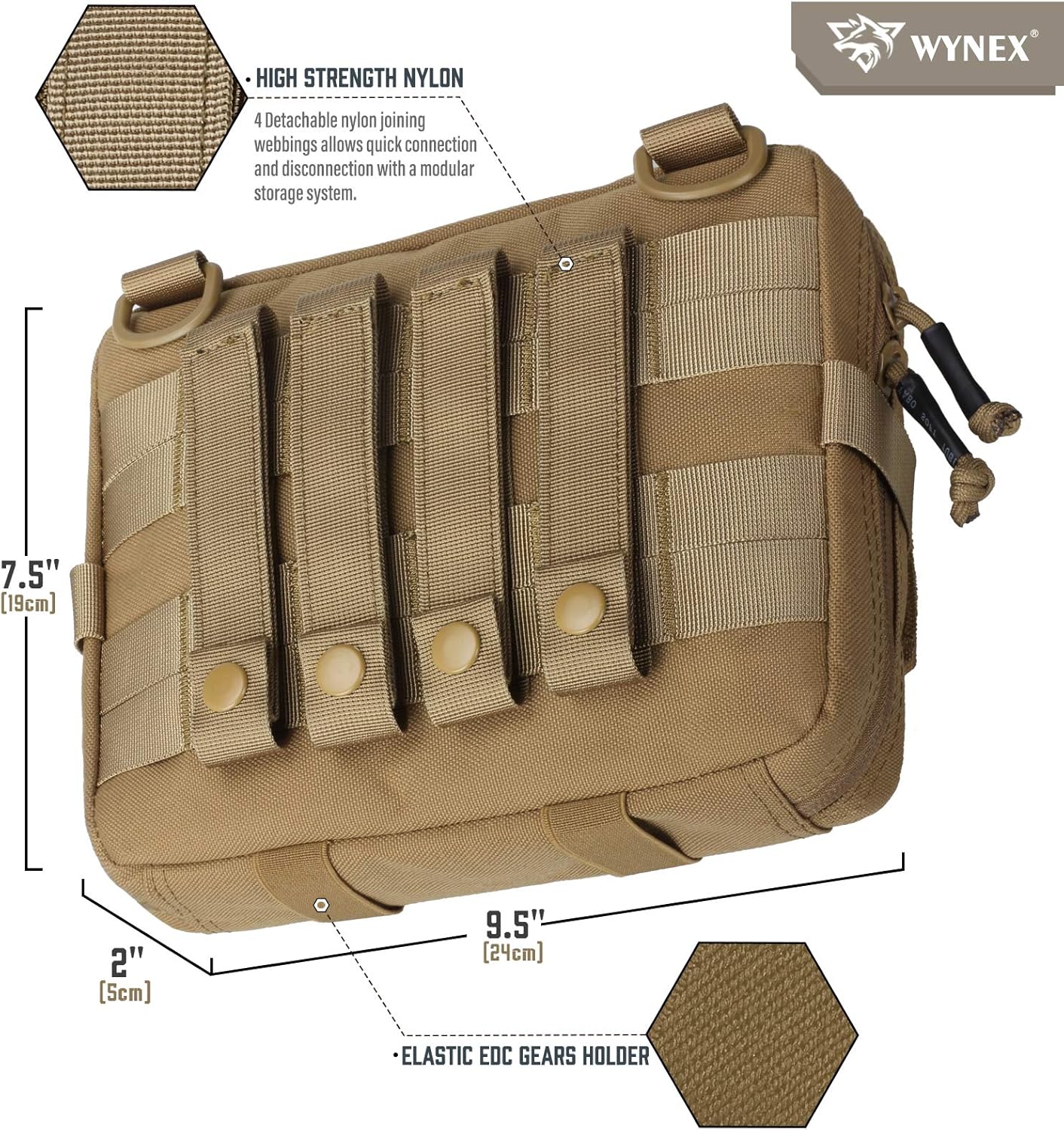 WYNEX Tactical Admin Pouch - Tri-Fold Design | MOLLE Tool & First Aid Organizer | Includes USA Flag Patch