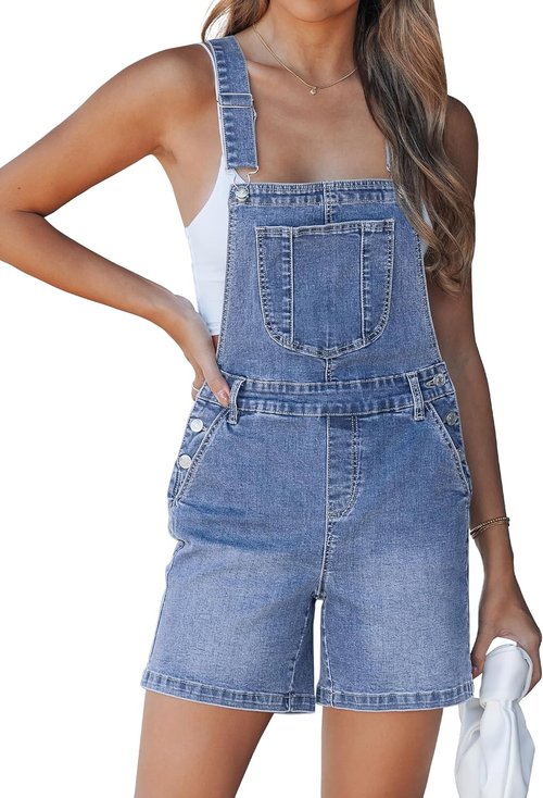 Luvamia Denim Overalls - Women's Casual Baggy Jean Shorts with Adjustable Fit | Summer Stretchy Shortalls